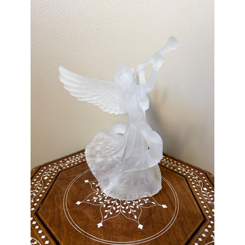 Vintage Satin Acrylic Angel Tree Topper With Trumpet - Flaw